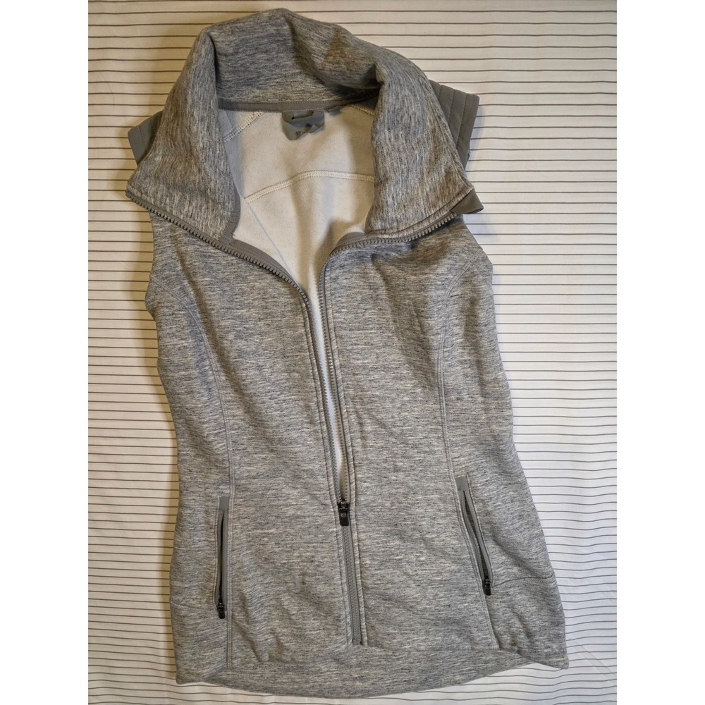 1228 Athleta Stronger Vest Heathered Grey Fleece Lined Quilted Shoulder  Women S